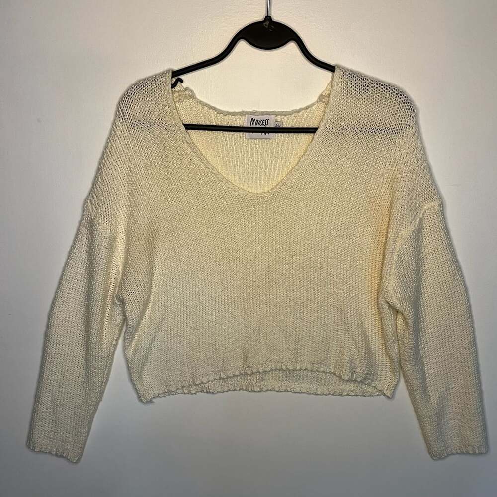 Princess Polly Cream V-Neck Cropped Knit Sweater